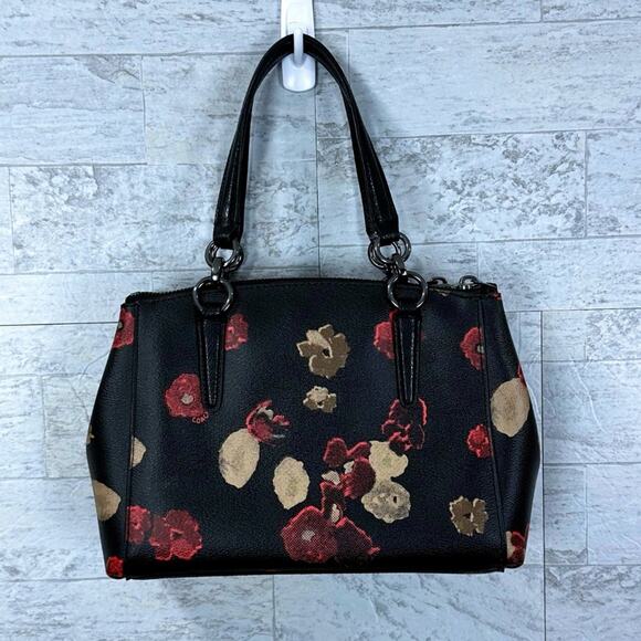 Coach Mini Christie poppy black floral print crossbody satchel carryall bag - Picture 3 of 8